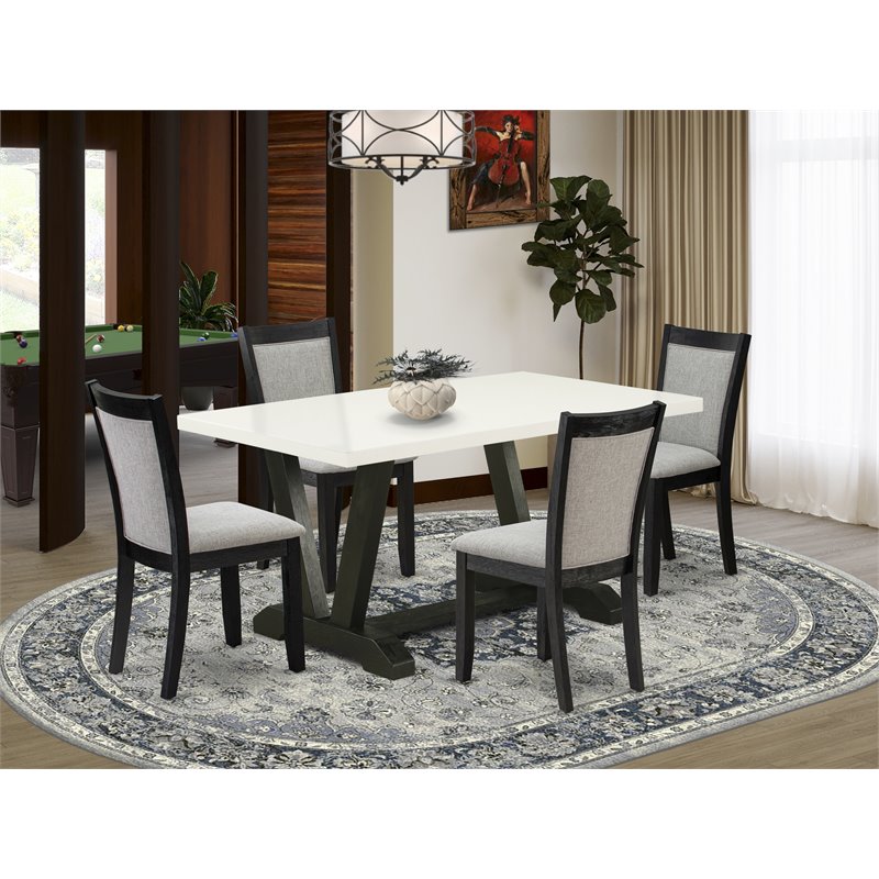 East West Furniture V-Style 5-Piece Wood Dining Set in Black/White/Shitake Gray