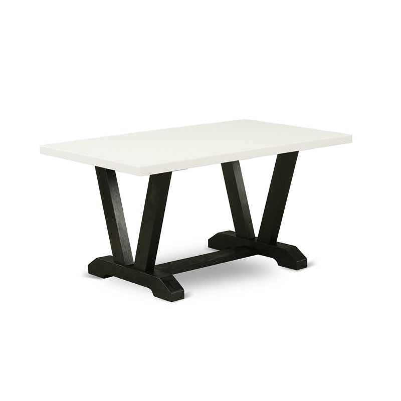 East West Furniture V-Style 5-Piece Wood Dining Set in Black/White/Shitake Gray