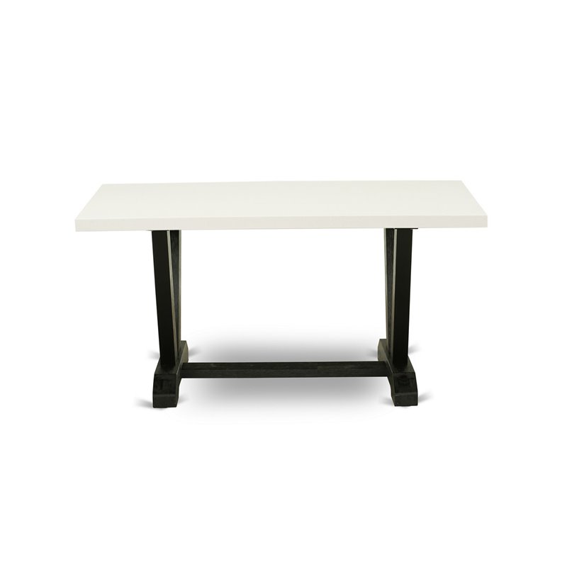 East West Furniture V-Style 5-Piece Wood Dining Set in Black/White/Shitake Gray