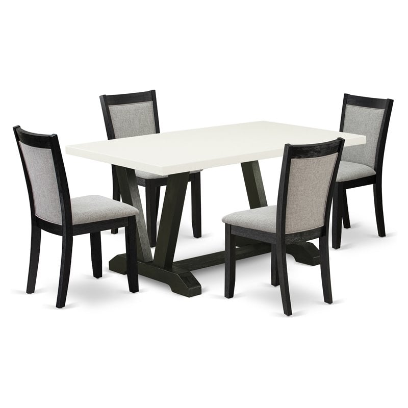 East West Furniture V-Style 5-Piece Wood Dining Set in Black/White/Shitake Gray