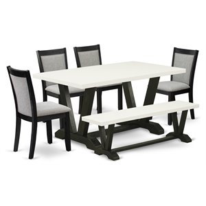 East West Furniture V-Style 6-Piece Wood Dining Set in Black/White/Shitake Gray