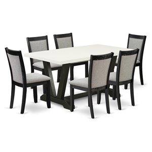 East West Furniture V-Style 7-Piece Wood Dining Set in Black/White/Shitake Gray