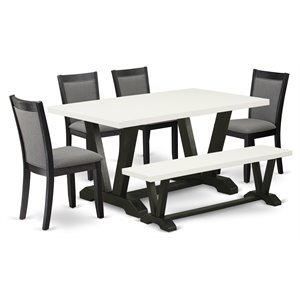 East West Furniture V-Style 6-Piece Wood Dining Set in Black/White/Dark Gray
