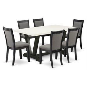 East West Furniture V-Style 7-Piece Wood Dining Set in Black/White/Dark Gray