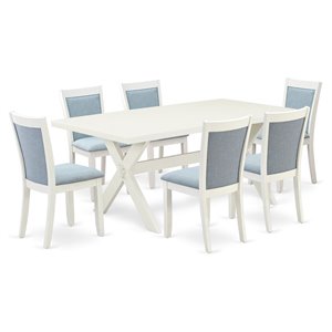 East West Furniture X-Style 7 Pieces Asian Wood Dining Set in Baby Blue/White