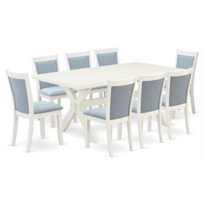 east west furniture x-style 9 pieces asian wood dining set in baby blue/white