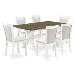 East West Furniture X-Style 7-Piece Wood Dining Set in Jacobean/White/Cream