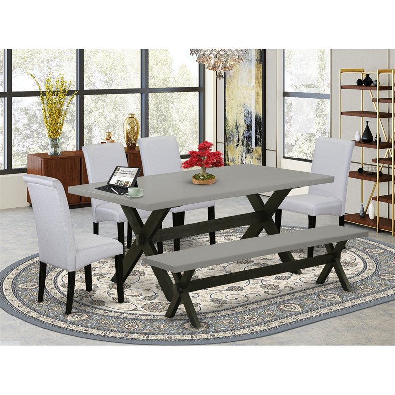 East West Furniture X-Style 6 Pieces Wood Dining Set in Black/Cement/Gray