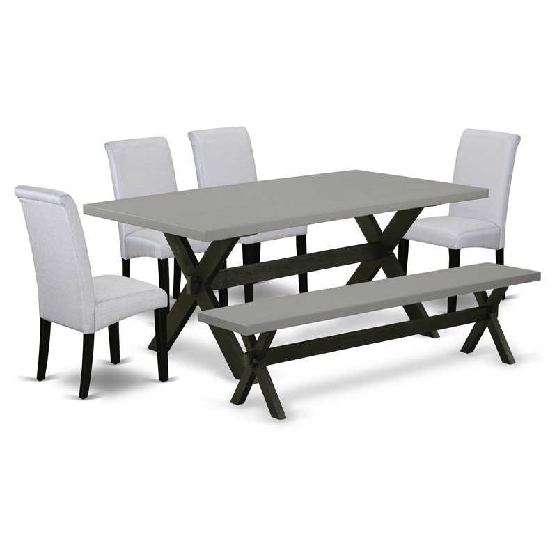 East West Furniture X-Style 6 Pieces Wood Dining Set in Black/Cement/Gray