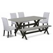 East West Furniture X-Style 6 Pieces Wood Dining Set in Black/Cement/Gray
