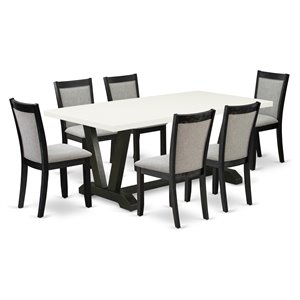 East West Furniture V-Style 7 Pieces Wood Dining Set in Black/White/Shitake Gray