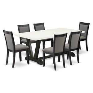 East West Furniture V-Style 7 Pieces Wood Dining Set in Black/White/Dark Gray