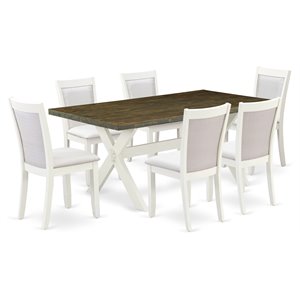 East West Furniture X-Style 7-Piece Wood Dining Set in Cream/Jacobean/White