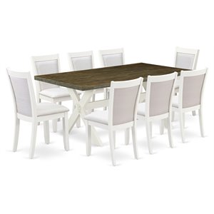 east west furniture x-style 9-piece wood dining set in cream/jacobean/white