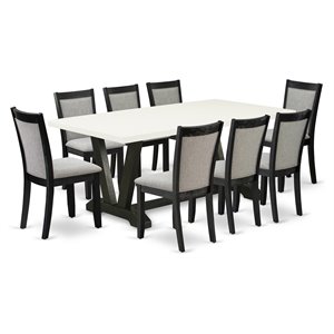 East West Furniture V-Style 9 Pieces Wood Dining Set in Black/White/Dark Gray