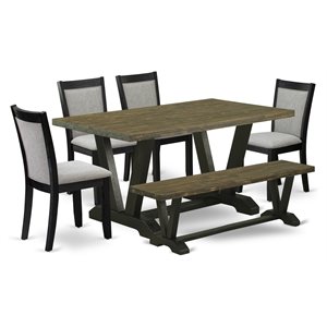 East West Furniture V-Style 6-Piece Wood Dining Set in Jacobean/Gray/Black