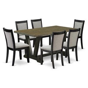 East West Furniture V-Style 7-Piece Wood Dining Set in Jacobean/Gray/Black