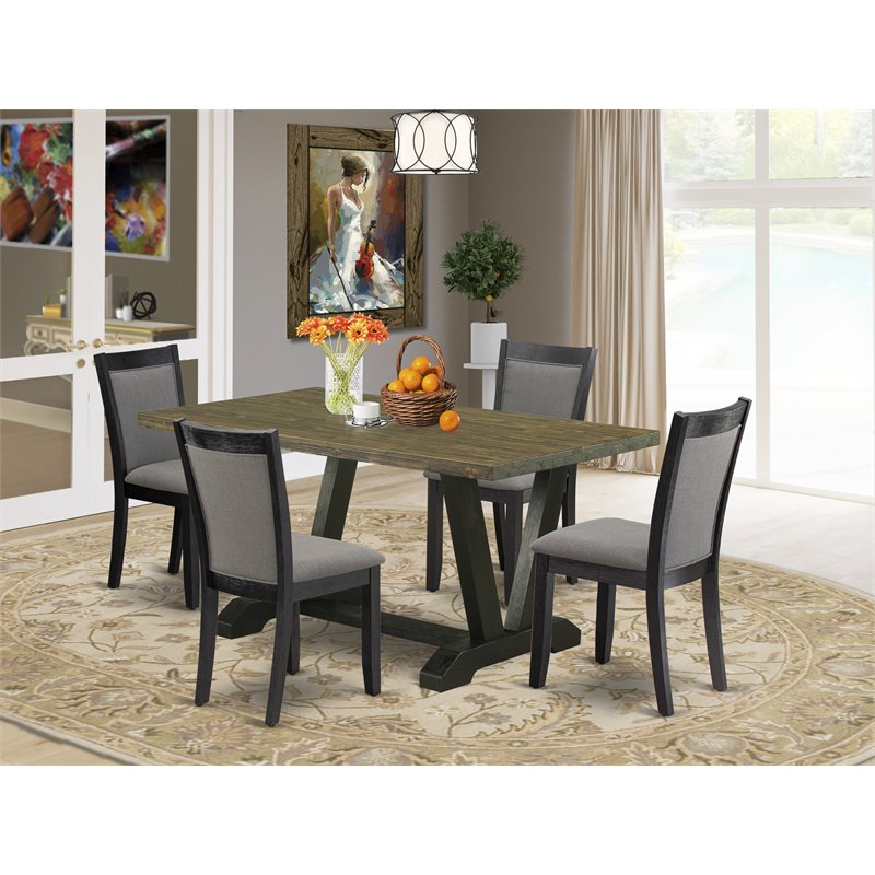 East West Furniture V-Style 5-Piece Wood Dining Set in Jacobean/Dark Gray/Black