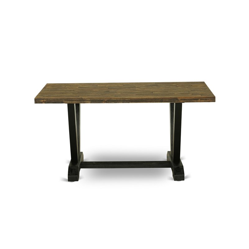 East West Furniture V-Style 5-Piece Wood Dining Set in Jacobean/Dark Gray/Black