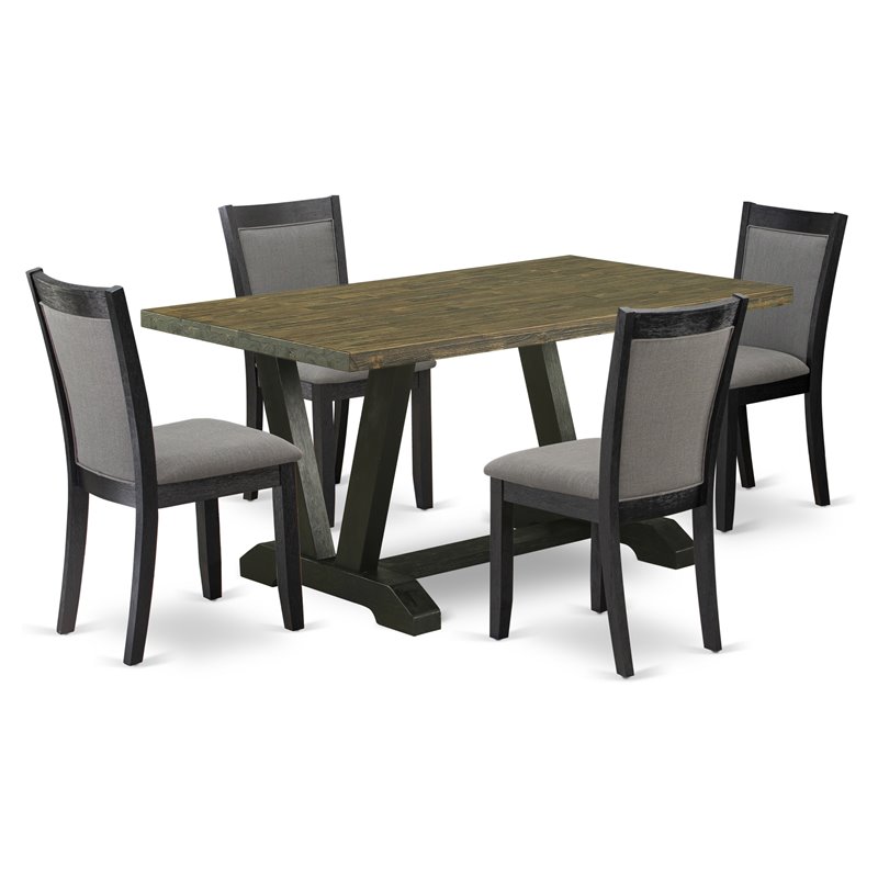 East West Furniture V-Style 5-Piece Wood Dining Set in Jacobean/Dark Gray/Black