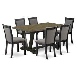 East West Furniture V-Style 7-Piece Wood Dining Set in Jacobean/Dark Gray/Black
