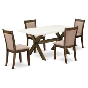 East West Furniture X-Style 5-Piece Wood Dining Set in Dark Khaki Gray/White