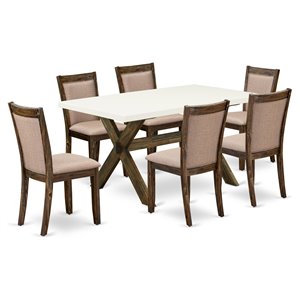 East West Furniture X-Style 7-Piece Wood Dining Set in Dark Khaki Gray/White
