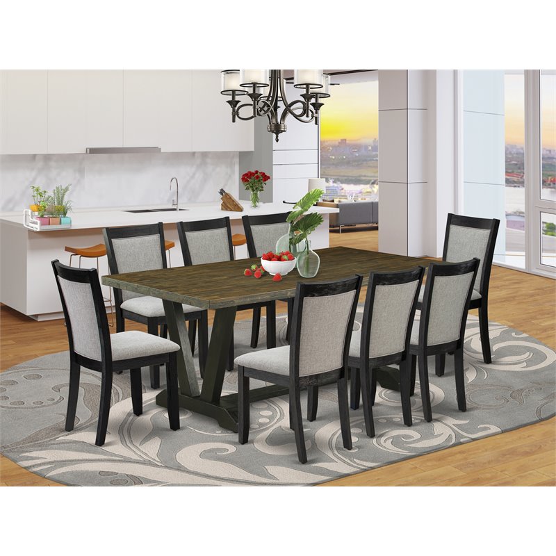East West Furniture V-Style 9-Piece Wood Dining Set in Black/Gray/Jacobean