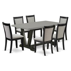 East West Furniture V-Style 7-Piece Wood Dining Set in Cement/Black/Shitake Gray