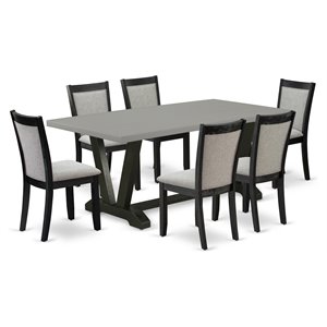 East West Furniture V-Style 7-Piece Wood Dining Set in Shitake Gray/Cement/Black