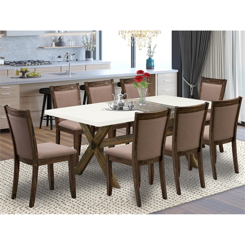 East West Furniture X-Style 9-Piece Wood Dining Set in Jacobean/White/Coffee
