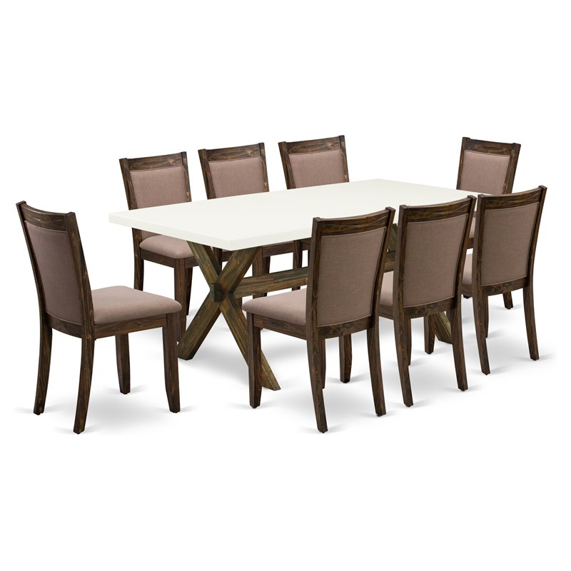 East West Furniture X-Style 9-Piece Wood Dining Set in Jacobean/White/Coffee
