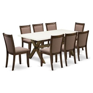 east west furniture x-style 9-piece wood dining set in jacobean/white/coffee