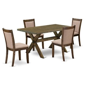 East West Furniture X-Style 5-Piece Wood Dining Set in Jacobean/Dark Khaki Gray