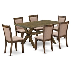 East West Furniture X-Style 7-Piece Wood Dining Set in Jacobean/Dark Khaki Gray