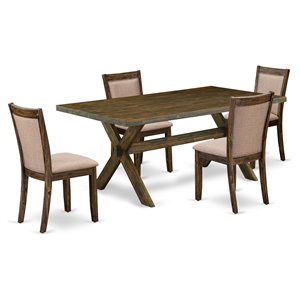 East West Furniture X-Style 5 Pieces Wood Dining Set in Jacobean/Dark Khaki Gray