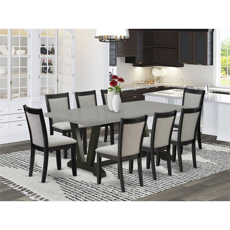 East West Furniture V-Style 9-Piece Wood Dining Set in Shitake Gray/Cement/Black