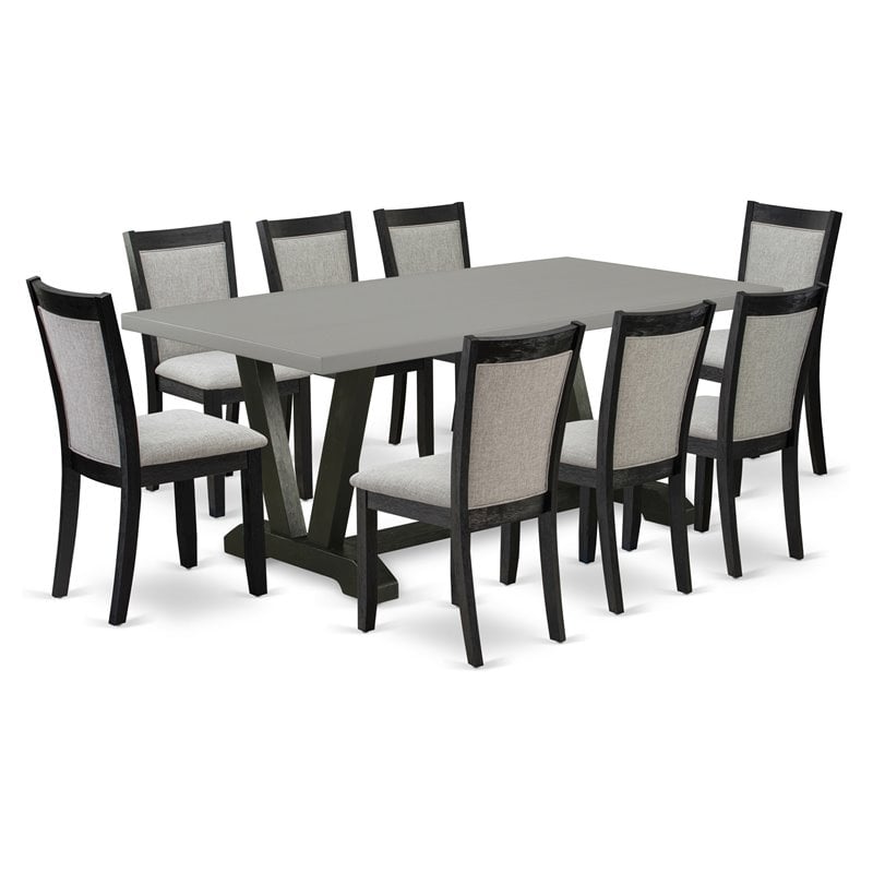 East West Furniture V-Style 9-Piece Wood Dining Set in Shitake Gray/Cement/Black