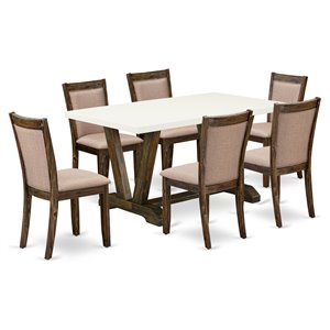 East West Furniture V-Style 7-Piece Wood Dining Set in Khaki Gray/Jacobean/White