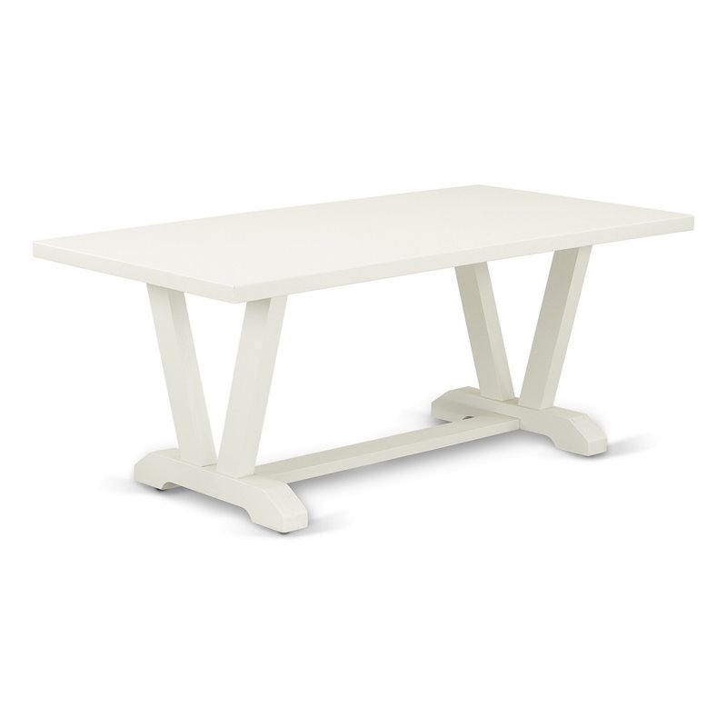 East West Furniture V-Style 6-Piece Wooden Dining Set in White/Pond Green