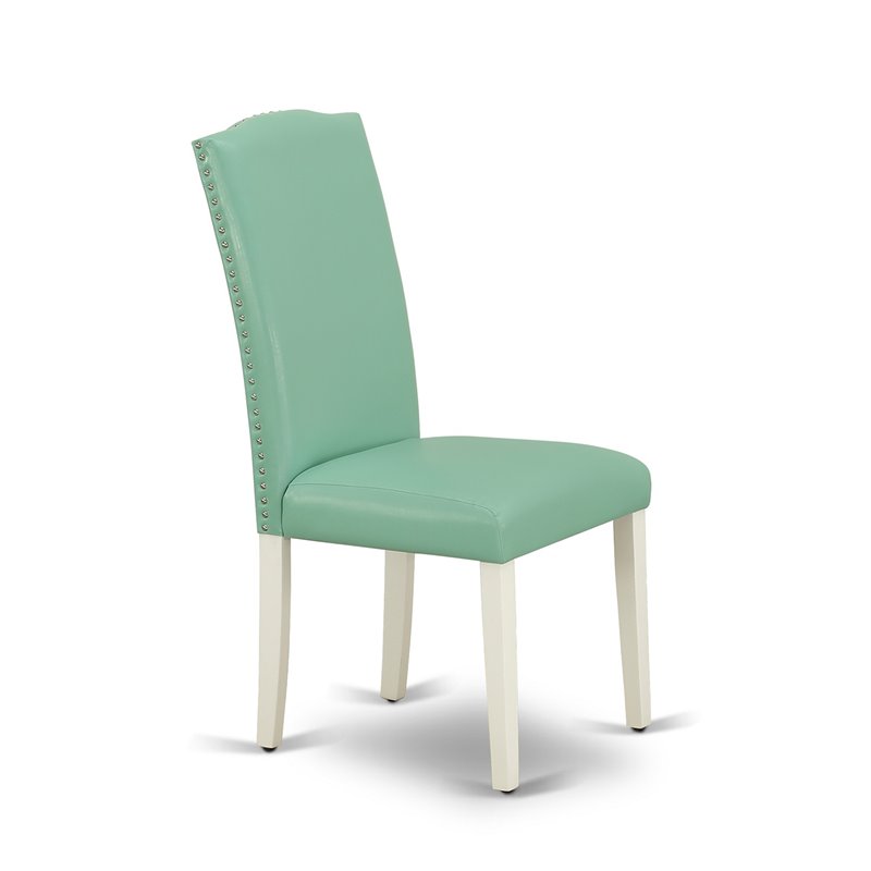 East West Furniture V-Style 9-Piece Wooden Dining Set in White/Pond Green