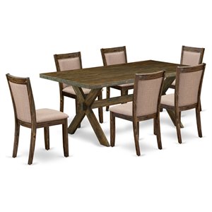 East West Furniture X-Style 7 Pieces Wood Dining Set in Jacobean/Dark Khaki Gray