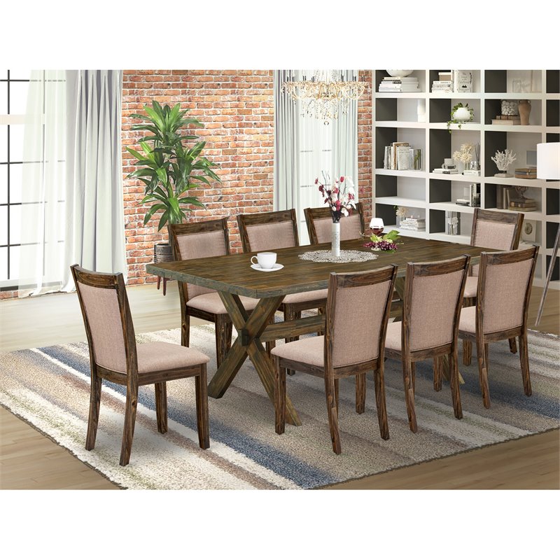 East West Furniture X-Style 9 Pieces Wood Dining Set in Jacobean/Dark Khaki Gray