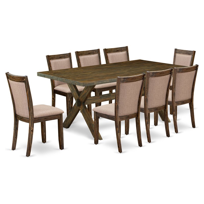East West Furniture X-Style 9 Pieces Wood Dining Set in Jacobean/Dark Khaki Gray