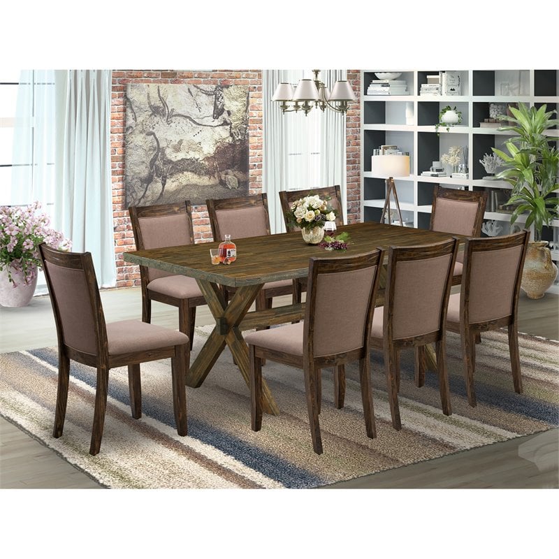 East West Furniture X-Style 9-Piece Wood Dining Set in Coffee/Jacobean