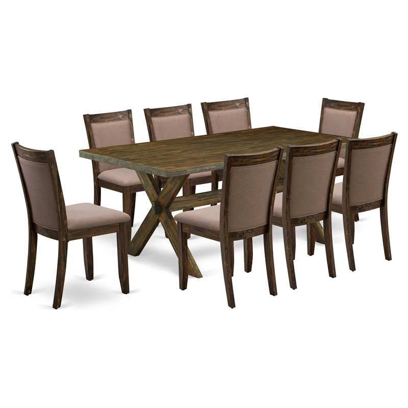 East West Furniture X-Style 9-Piece Wood Dining Set in Coffee/Jacobean