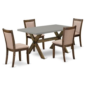 East West Furniture X-Style 5-Piece Wood Dining Set in Cement/Dark Khaki Gray