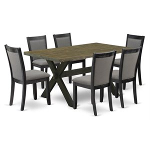 East West Furniture X-Style 7-Piece Wood Dining Set in Black/Jacobean/Dark Gray
