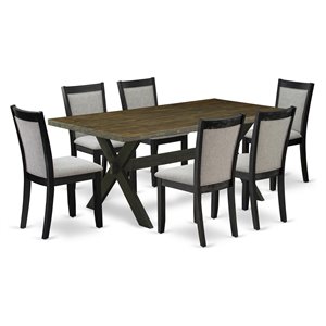 East West Furniture X-Style 7-Piece Wood Dining Set in Black/Jacobean/Gray