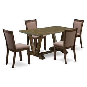 east west furniture v-style 5-piece wood dining set in jacobean/coffee